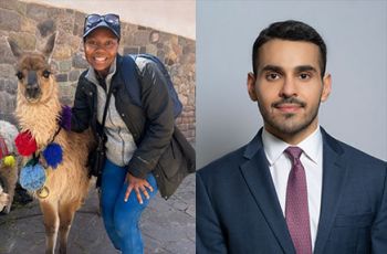From right to left: Meredith Wells standing with an Al-paca; Omar Yaghi